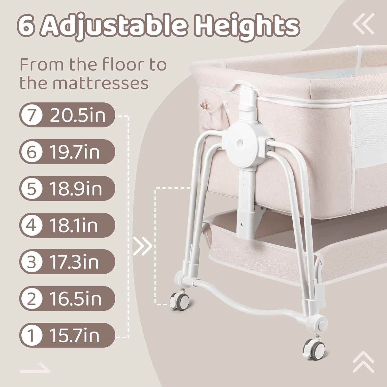 4 in 1 Baby Crib Bedside Cot with Wheels, Mosquito Net & Mattress Cream