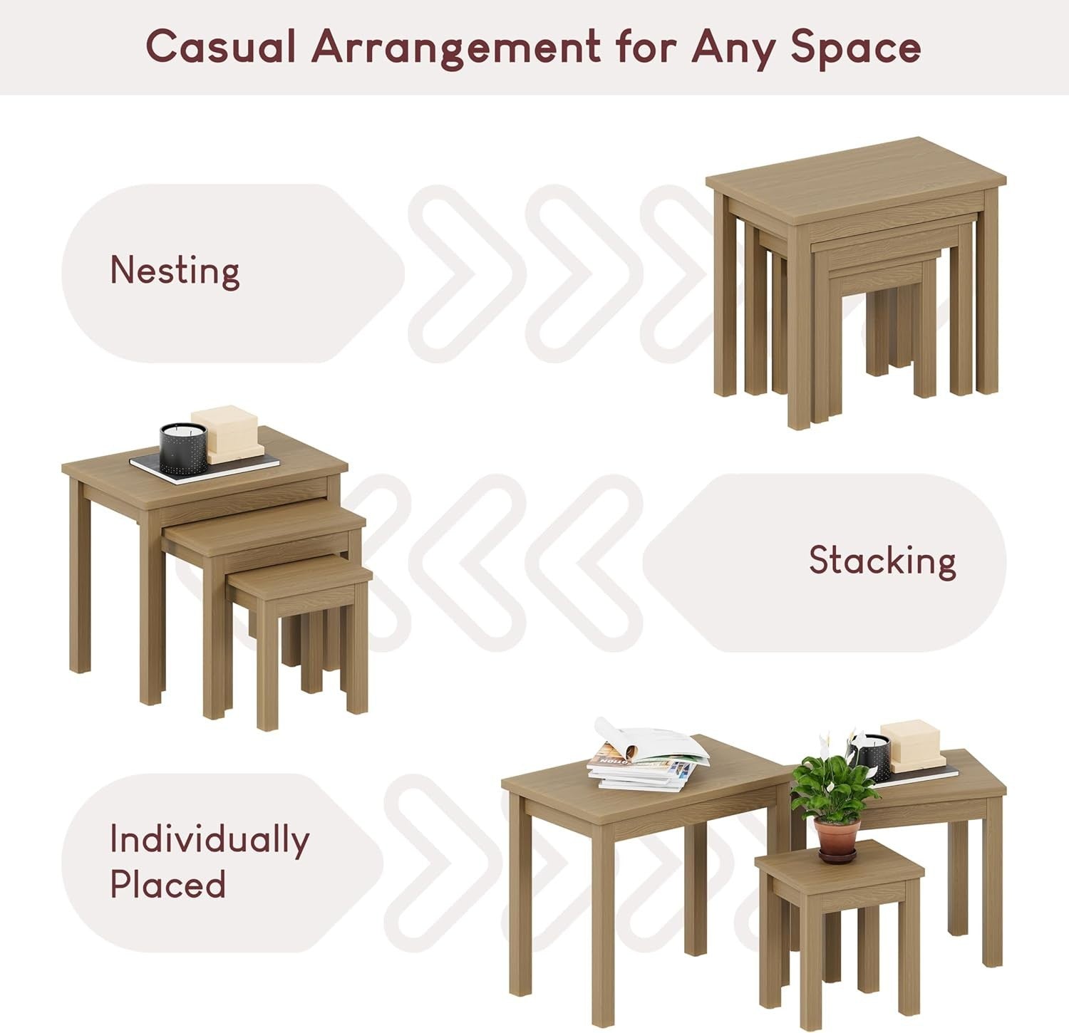Space Saving Nesting Side Table Set Oak Wood Veneer Brown Square (Max 77)