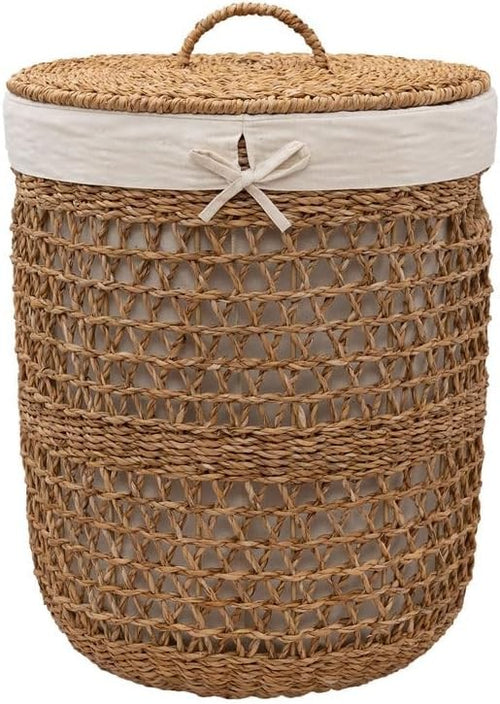 Extra Large Seagrass Laundry Basket with Lid & Removable Liner | Handwoven Hampe