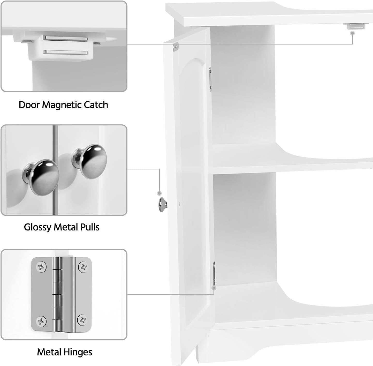 Under Sink Bathroom Cabinet Cupboard with Shelf & Doors 60x30x60cm White