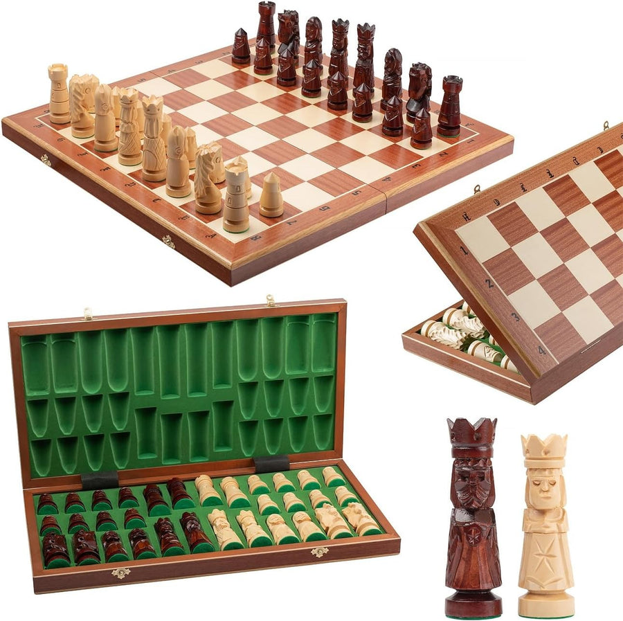 60cm XXL Luxury Inlaid Wooden Chess Set – Handcrafted Board & Tall Weighted Piec