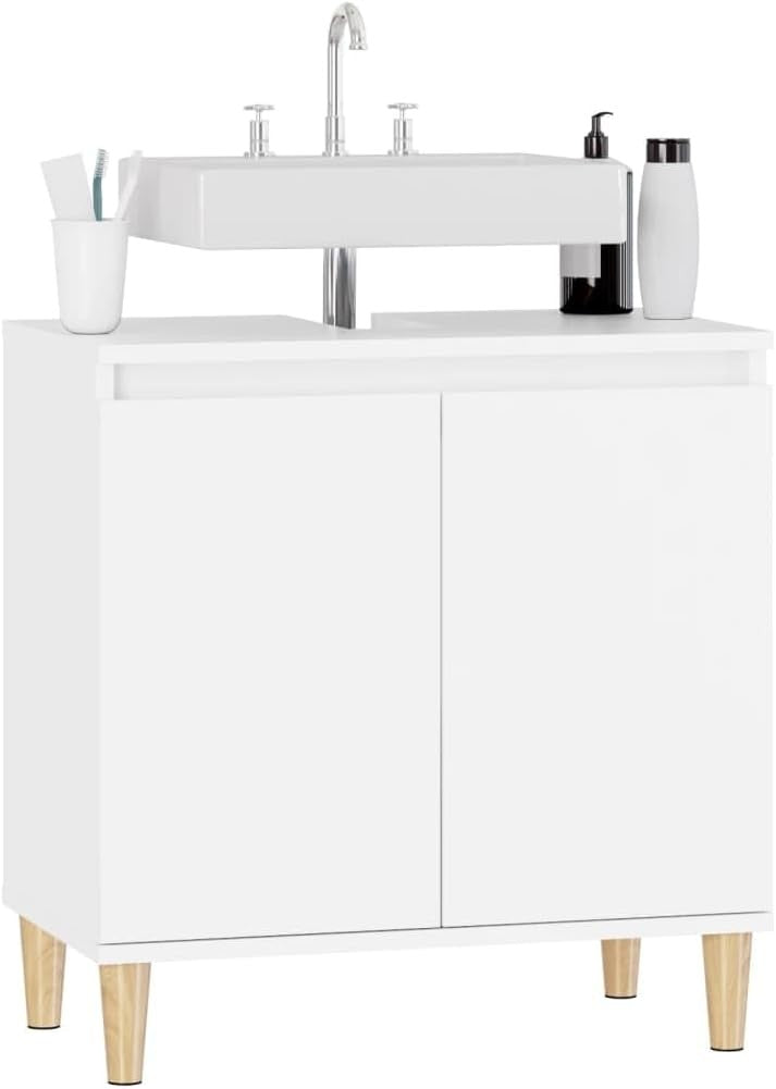 White Under Sink Bathroom Cabinet 58x33x60cm – Modern Vanity Storage Unit