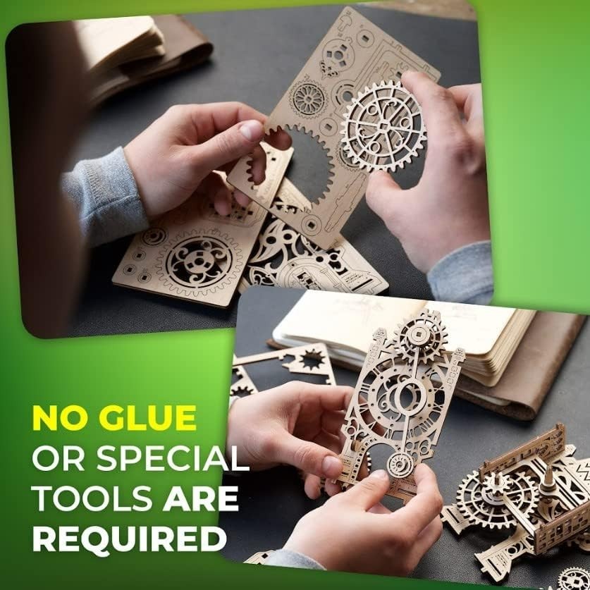 3D Wooden Puzzle Clock Tower Kit – Mechanical Moving Parts, DIY Build Gift