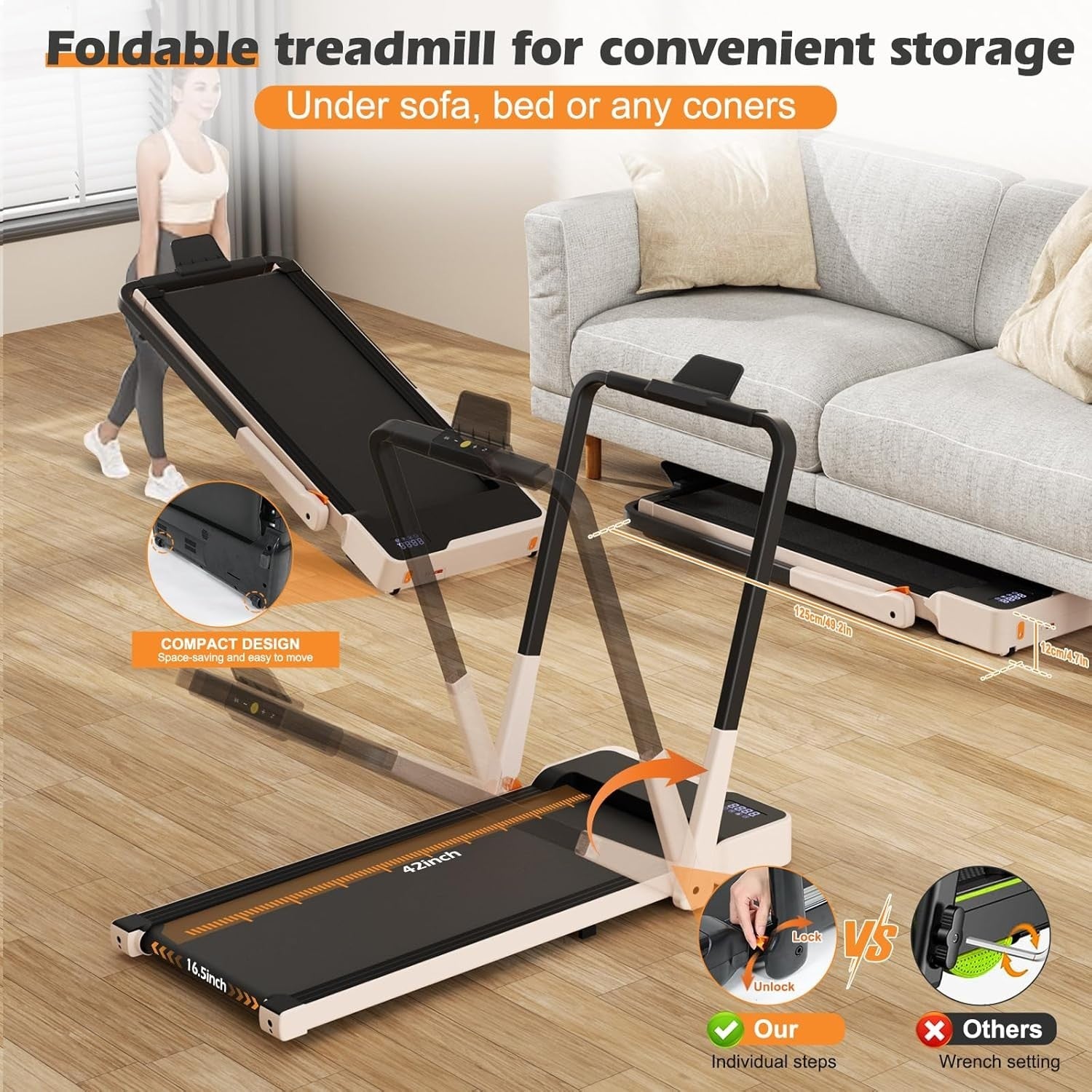 Foldable Home Treadmill 2.5HP LED Display Remote Quiet Walking Running
