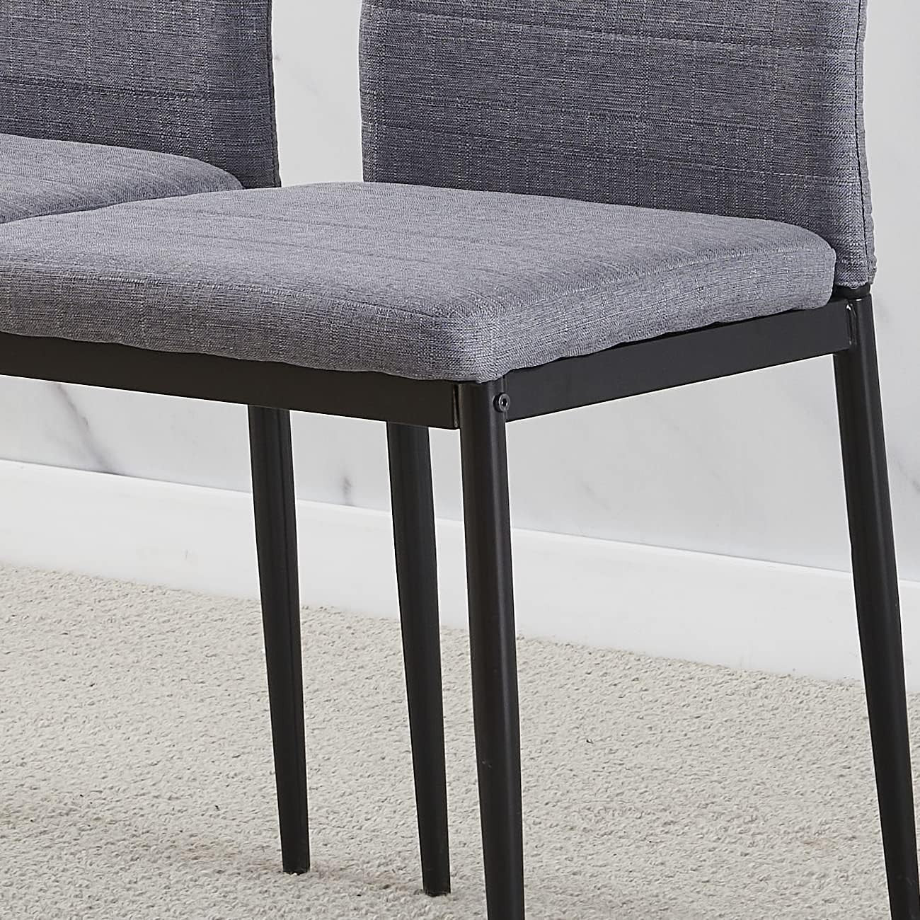 Modern Dining Table Set 4 Grey Linen Chairs | Compact Kitchen Furniture