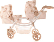 Twin Dolls Pram Adjustable Handle 50–88cm, 2 in 1 Carrycot Seats, Cream