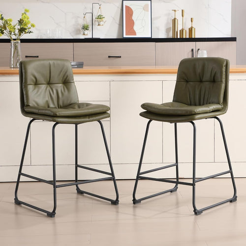 Modern Green Bar Stools Set of 2 – PU Leather Counter Chairs