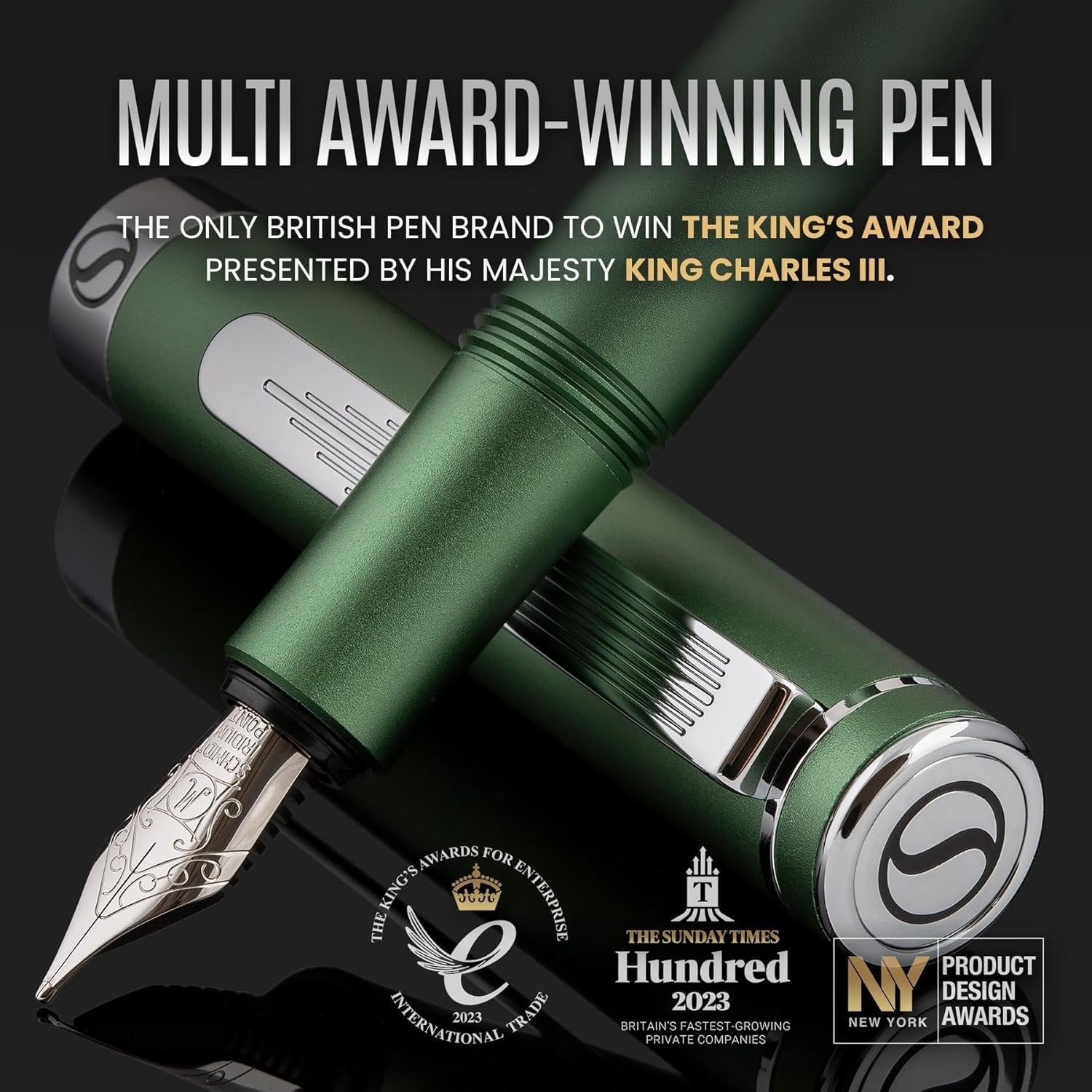 Luxury Fountain Pen Medium Nib Matt Green Chrome Gift Set