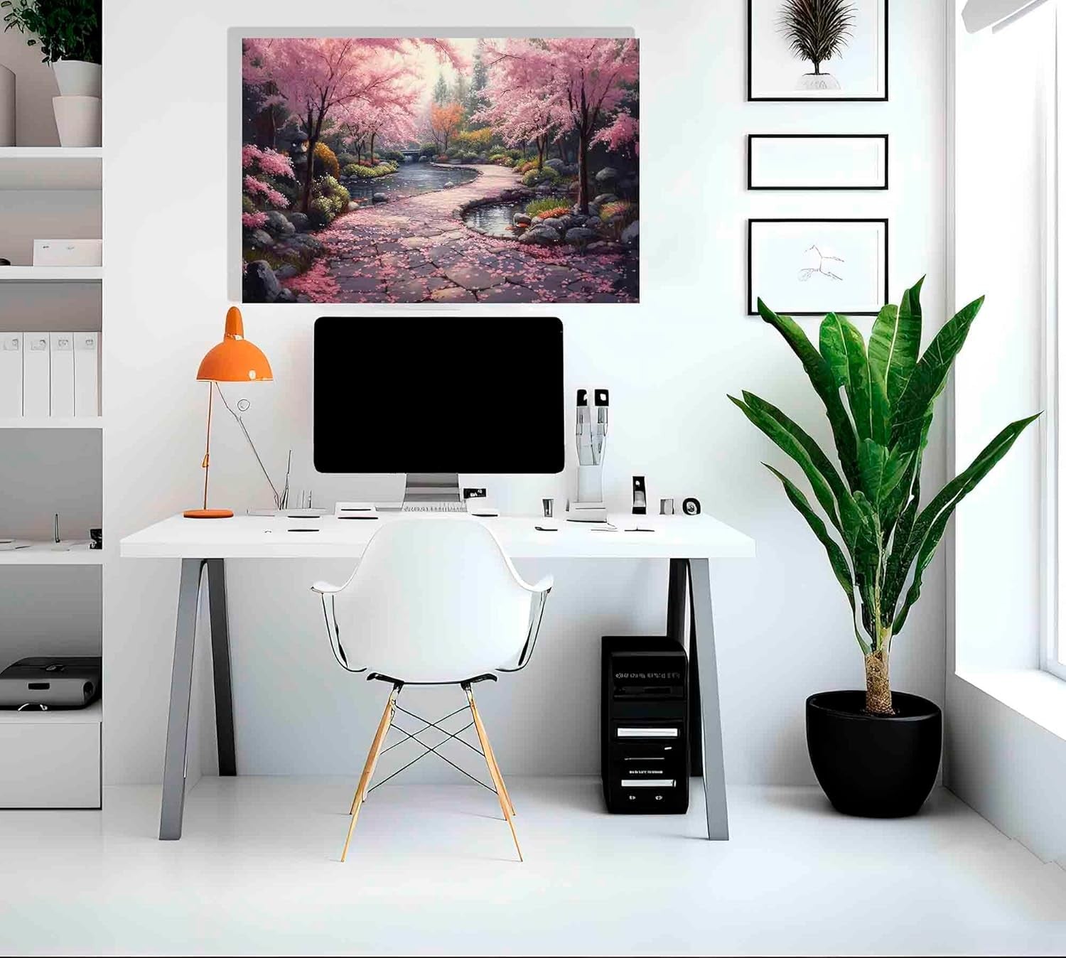 76×50 cm Pink Blossom Trees Japanese Garden Canvas Wall Art – Modern Decor