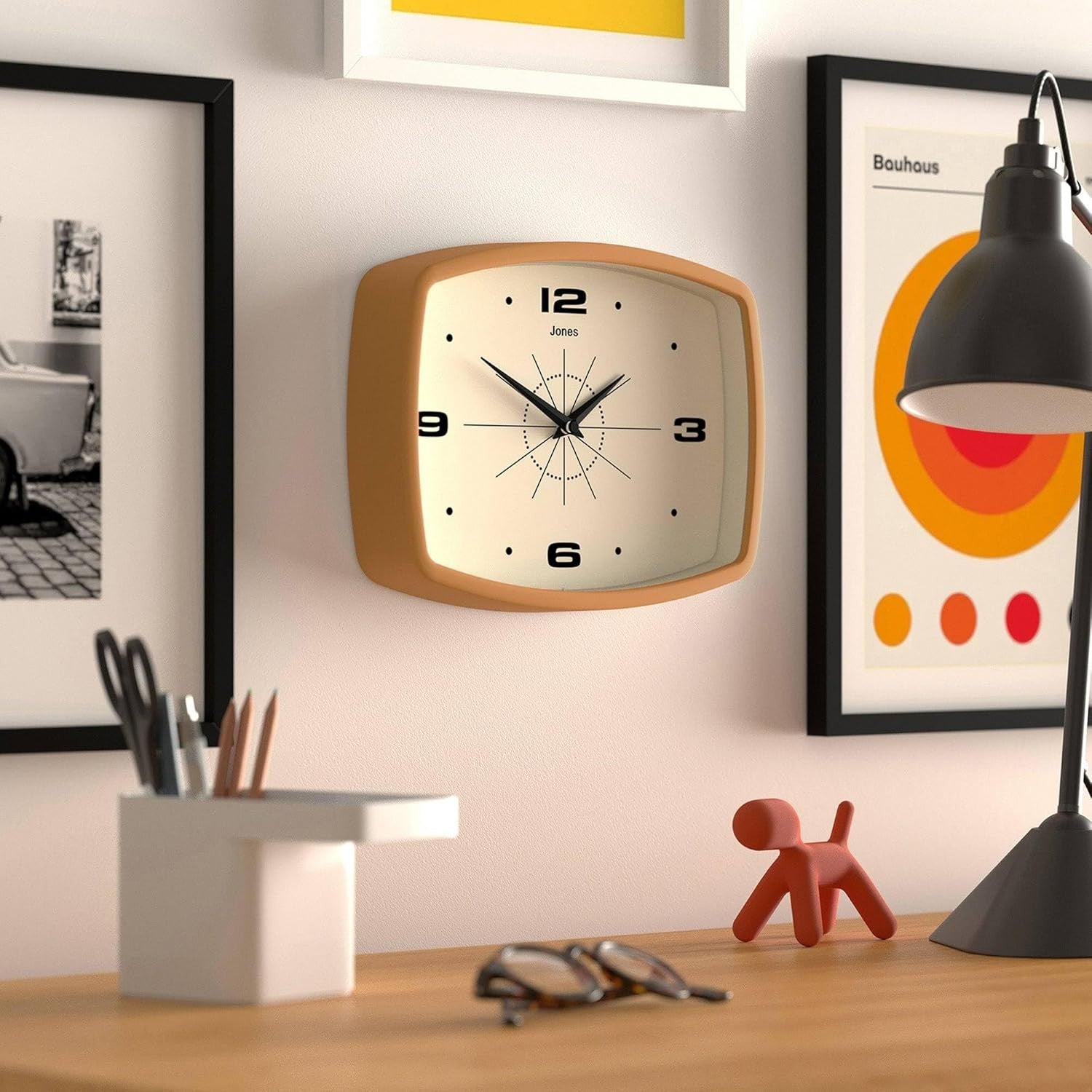 Retro 25cm Wall Clock Rectangle Silent Mustard Yellow Kitchen Home Decor