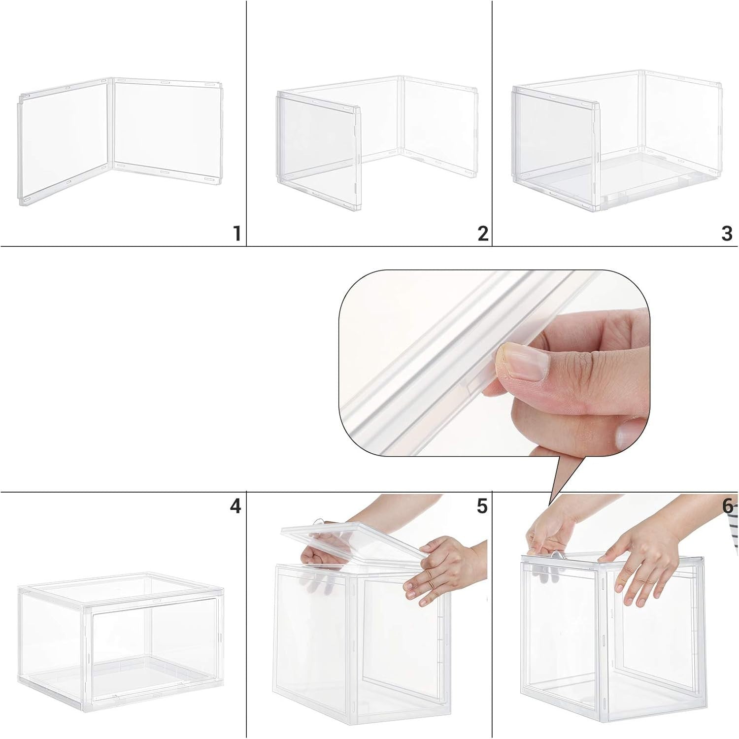 Set of 6 Stackable Transparent Shoe Boxes with Front Doors, Large Storage