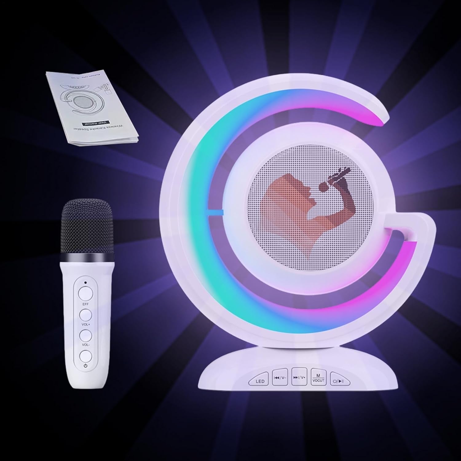 Portable Karaoke Machine with 2 Mics, RGB Light Effects & Bluetooth Speaker