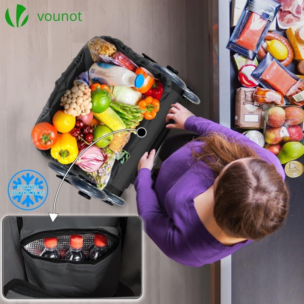 60L Folding 6-Wheel Grocery Cart Black Stair Climbing Shopping Trolley