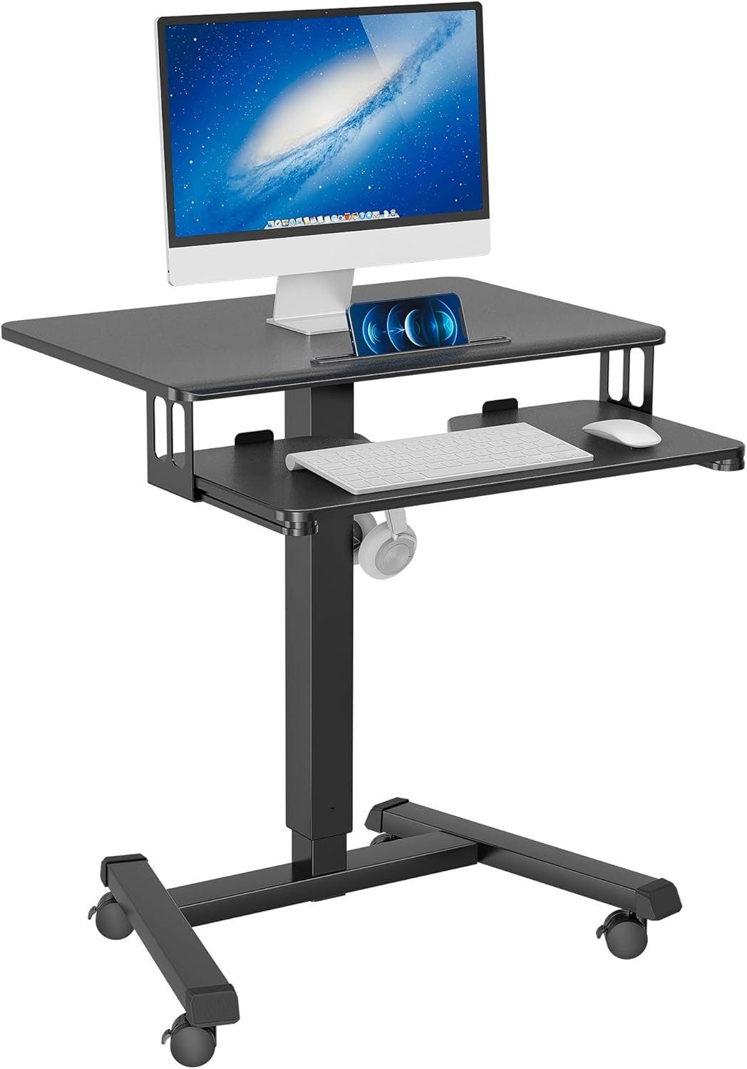 Height Adjustable Mobile Standing Desk on Wheels Laptop Workstation Black