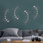 Silver Crystal Metal Wall Art Set of 4 24" Bling Decor