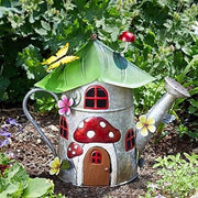Teapot Fairy House Garden Ornament Metal Hand-Painted Weatherproof 32cm Decor