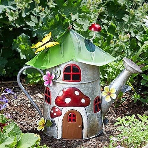 Teapot Fairy House Garden Ornament Metal Hand-Painted Weatherproof 32cm Decor