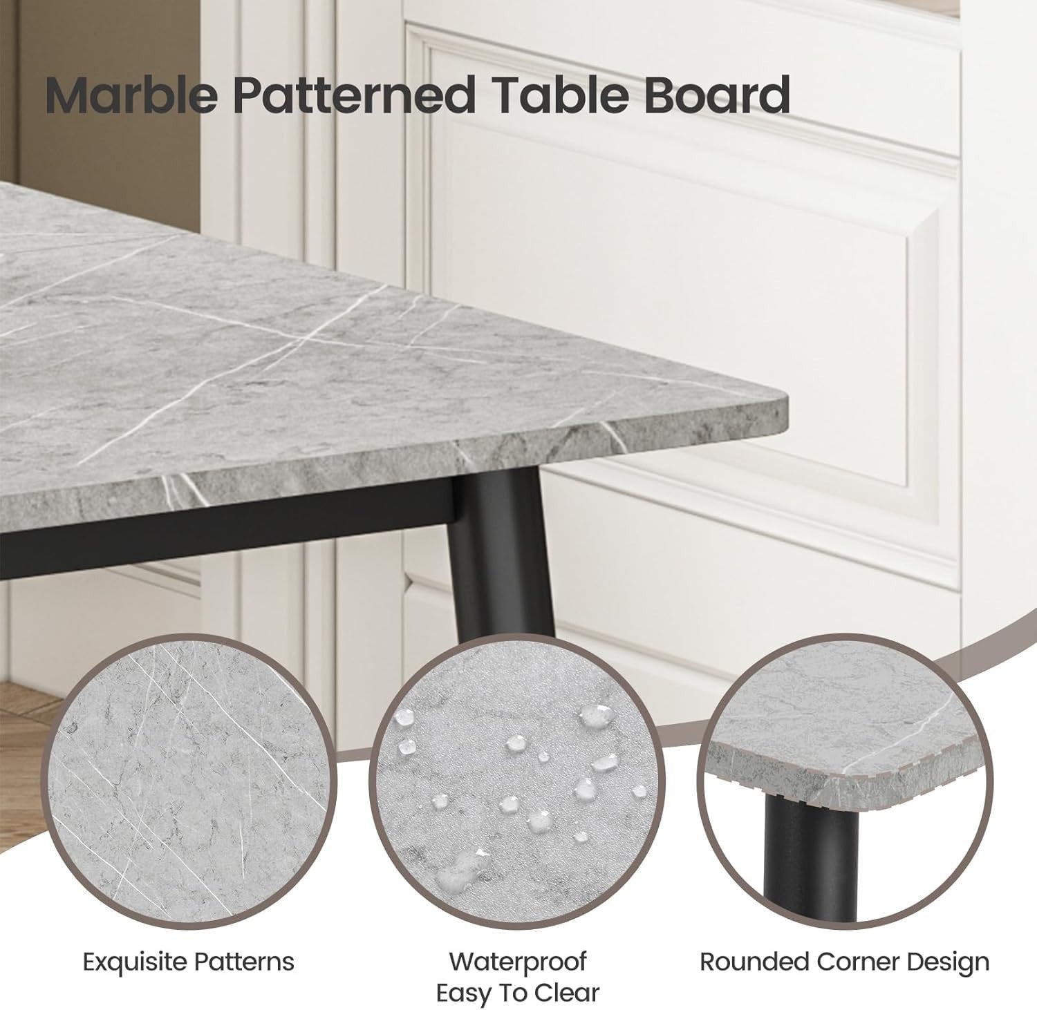 Modern 6-Seater Faux Marble Dining Table Set with High Back Chairs, 120cm