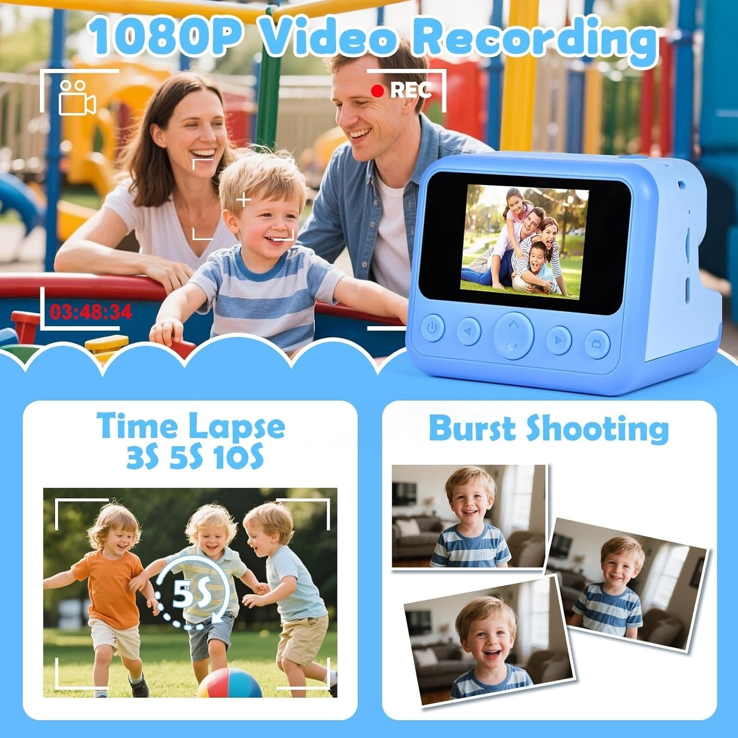 Kids Instant Print Camera 30MP 1080P HD Selfie Camera 32GB Toy Gift
