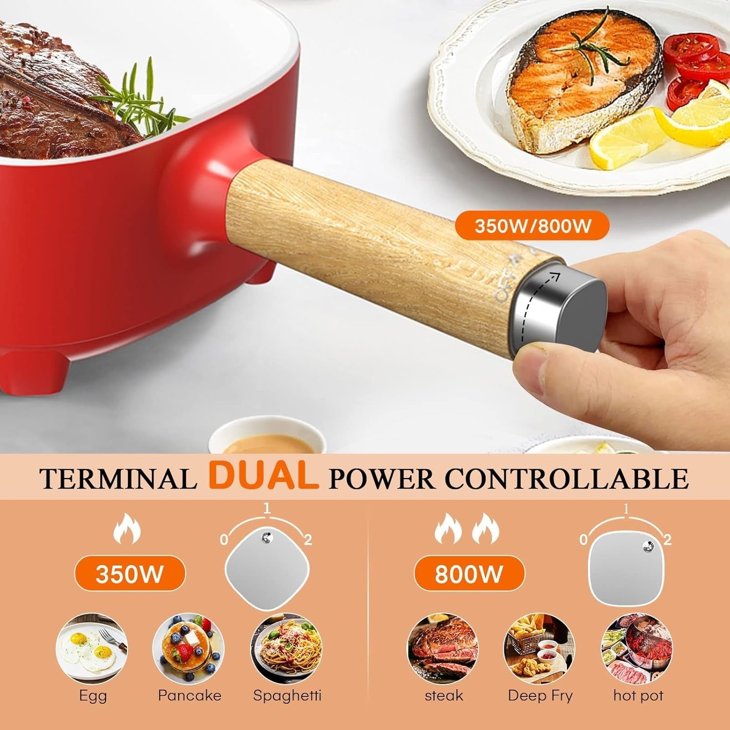 Electric Hot Pot Multi-Cooker 2L Non-Stick Ceramic Pan Portable Cooking