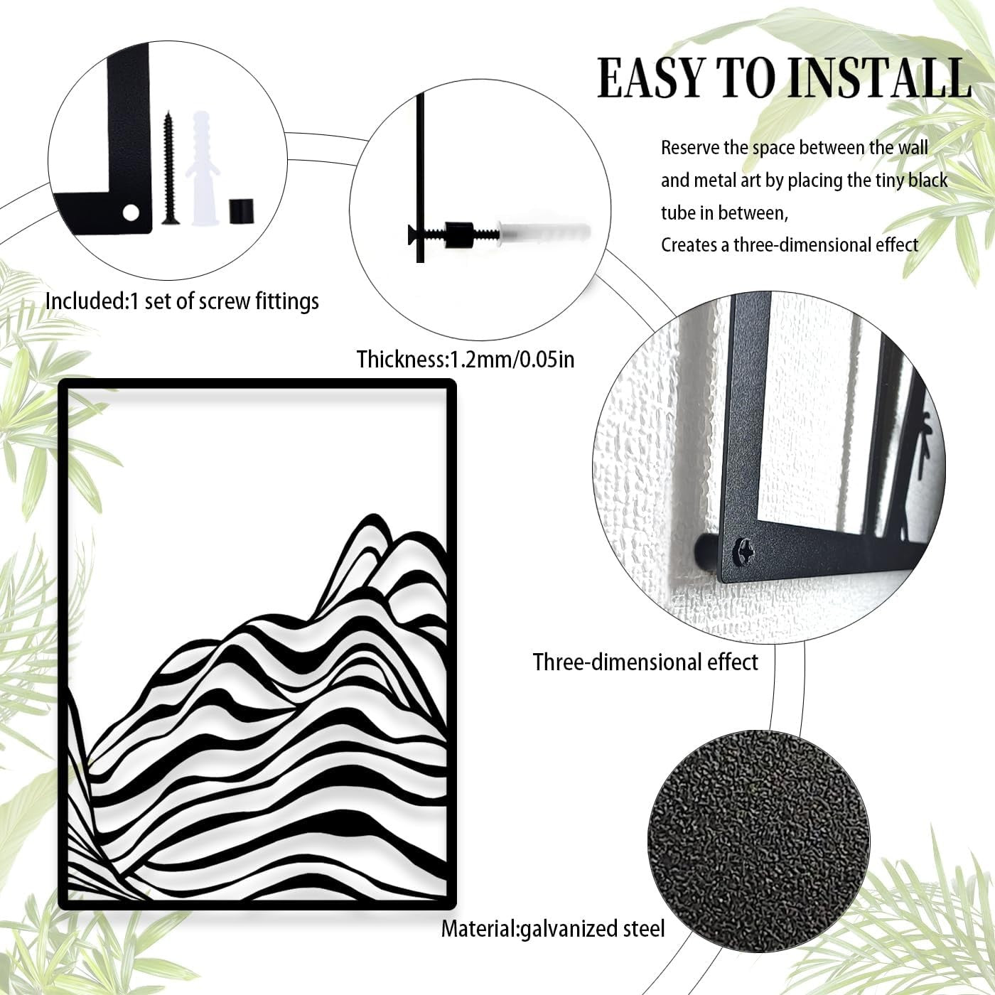 Large Black Metal Mountain Wall Art 53x23.6in Rustic