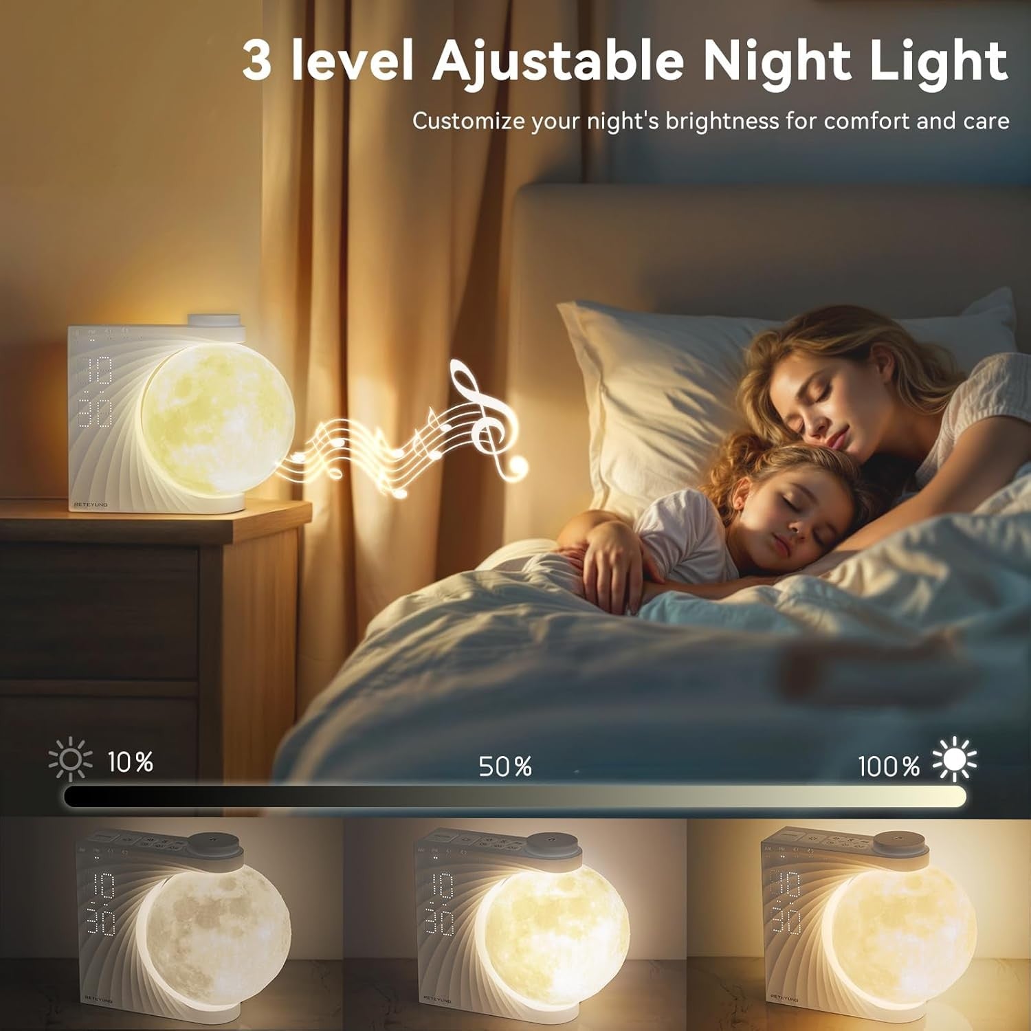 Sunrise Alarm Clock Wake Up Light Moon Lamp LED Night Light Sounds
