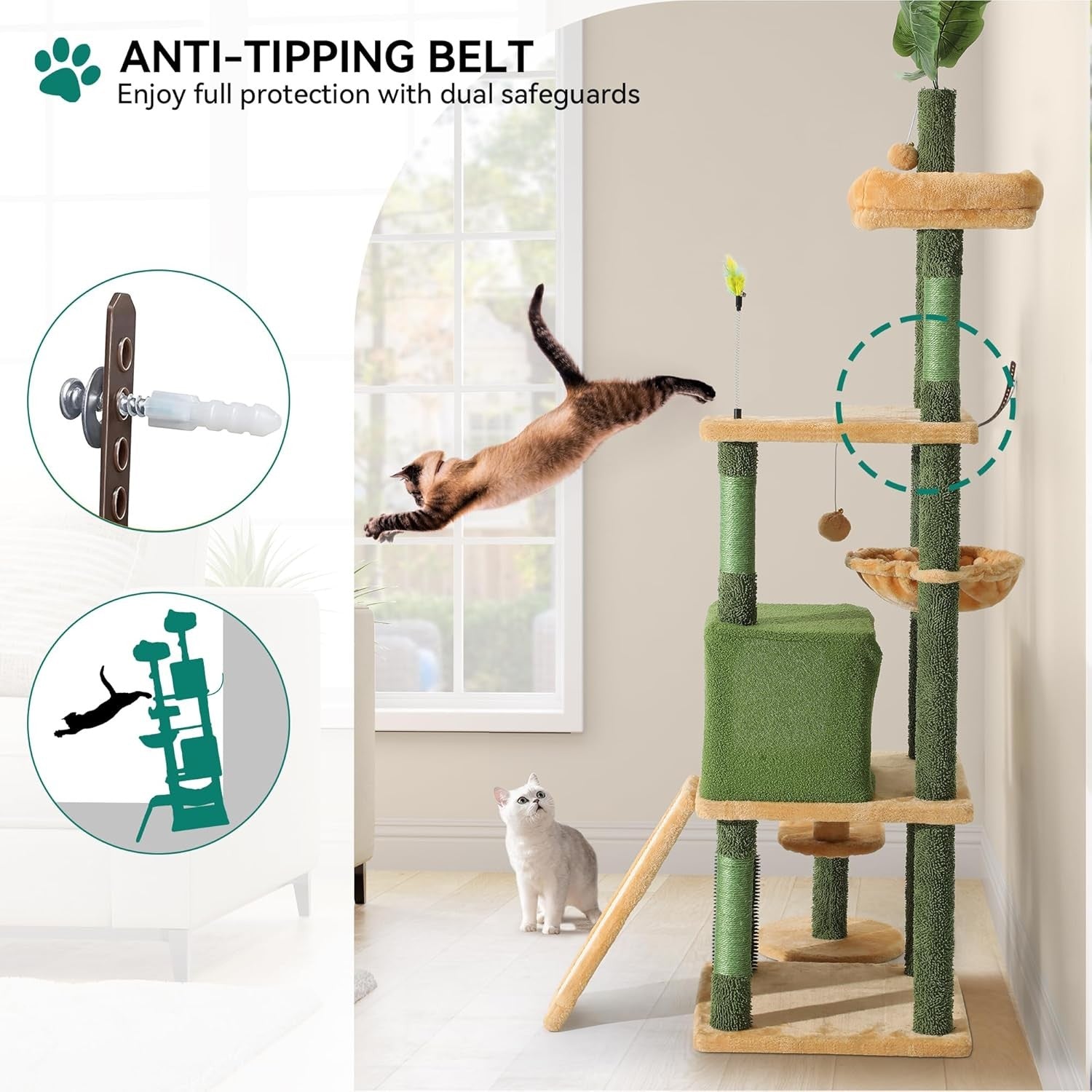 185cm Tall Cat Tree Tower with Scratching Posts Condo Perches Indoor