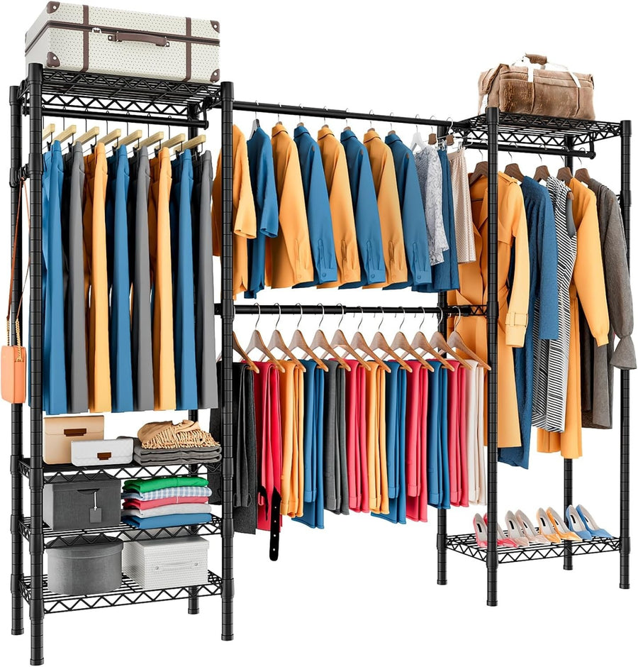 Expandable Heavy Duty Clothes Rail with Shelves – Black 180cm