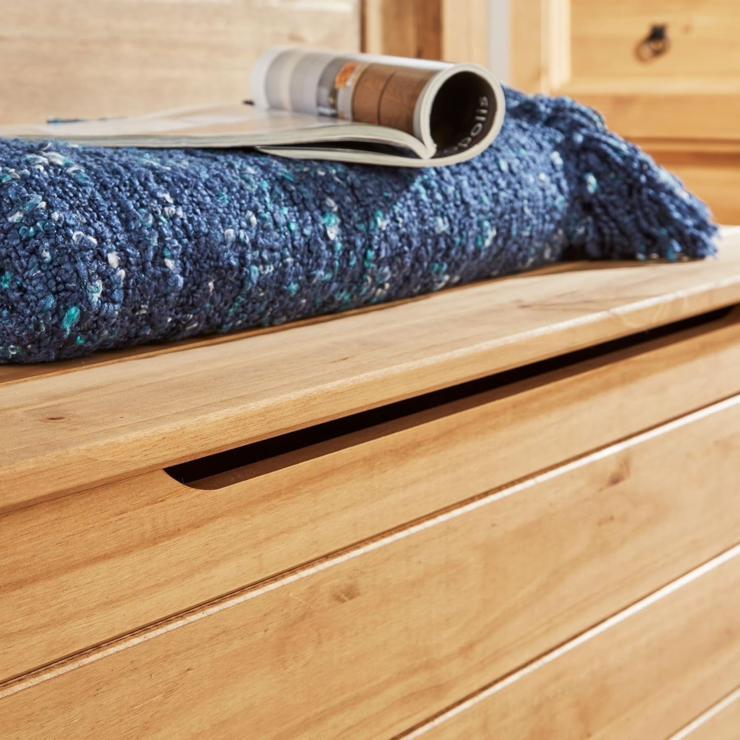 Rustic Solid Pine Ottoman Storage Chest with Hinged Lid & Safety Catch