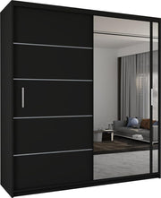 Black Sliding Mirror Wardrobe 203cm Modern Storage Unit Bedroom