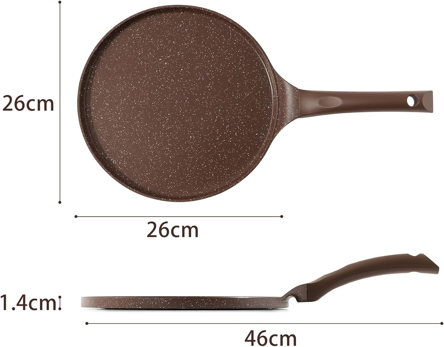 Non-Stick 26cm Crepe Pan | Granite Coating Omelette Pancake Flat Skillet