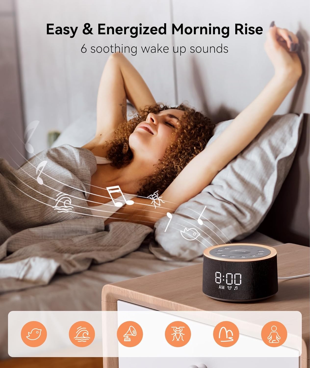 Black White Noise Machine Alarm Clock Night Light 29 Sounds Dimmable