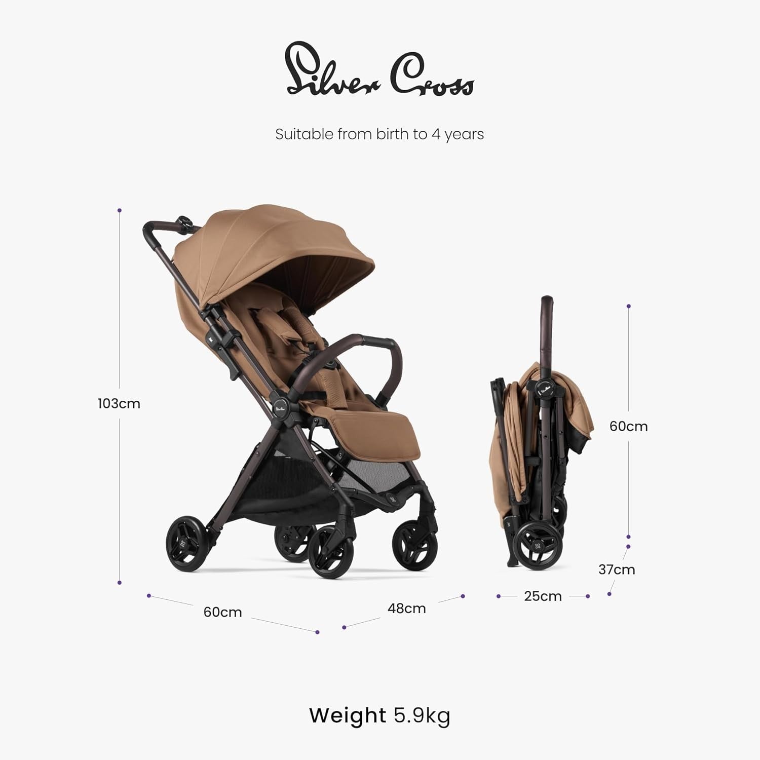 Ultra Compact Cabin Pushchair Lie-Flat Fold Travel Buggy Newborn–22kg