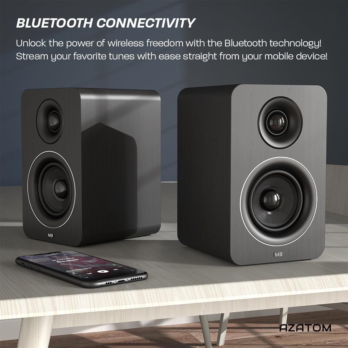 60W Bluetooth Bookshelf Speakers Carbon Fibre 24bit DAC Optical USB