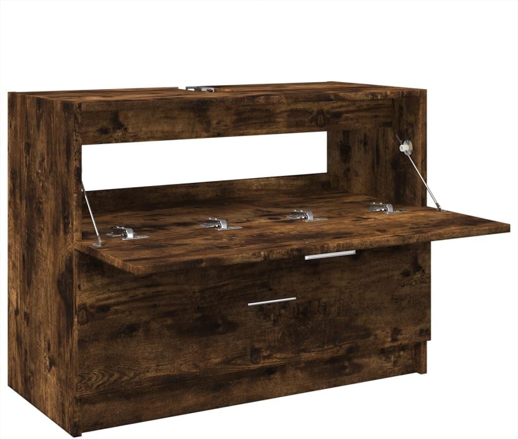 Smoked Oak Bathroom Sink Cabinet 78x37x59cm Modern Under Sink Vanity Storage