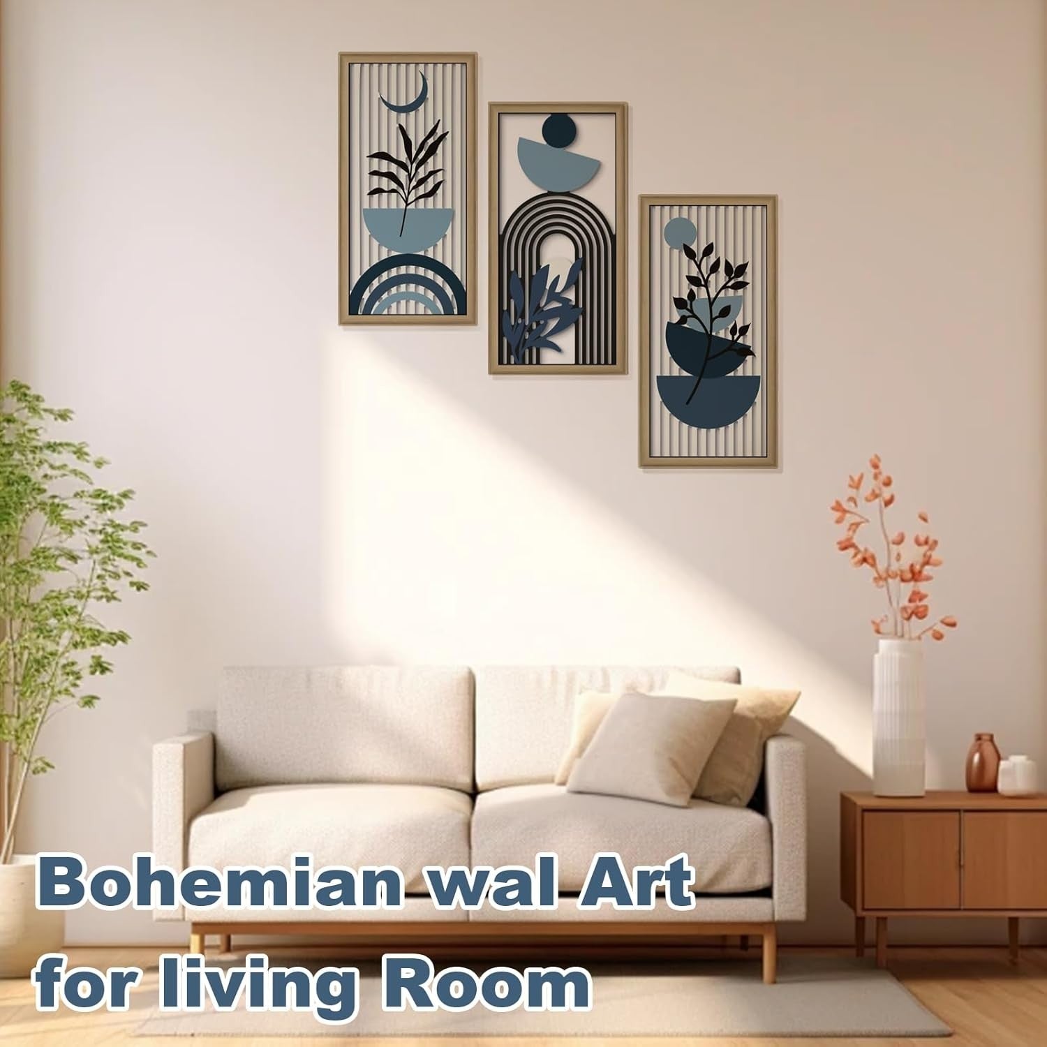 Mid Century Modern Wall Art Set of 3 Framed Abstract Prints