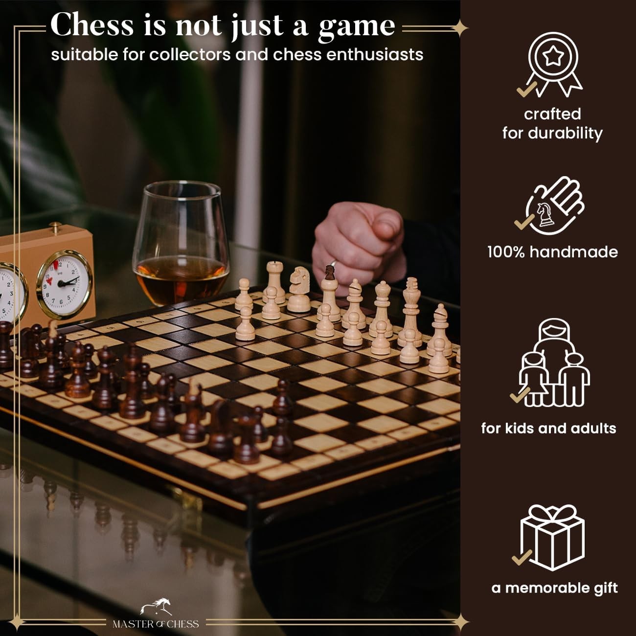 40cm Wooden Chess & Checkers Set | 2-in-1 Folding Board | Premium Capablanca Edi