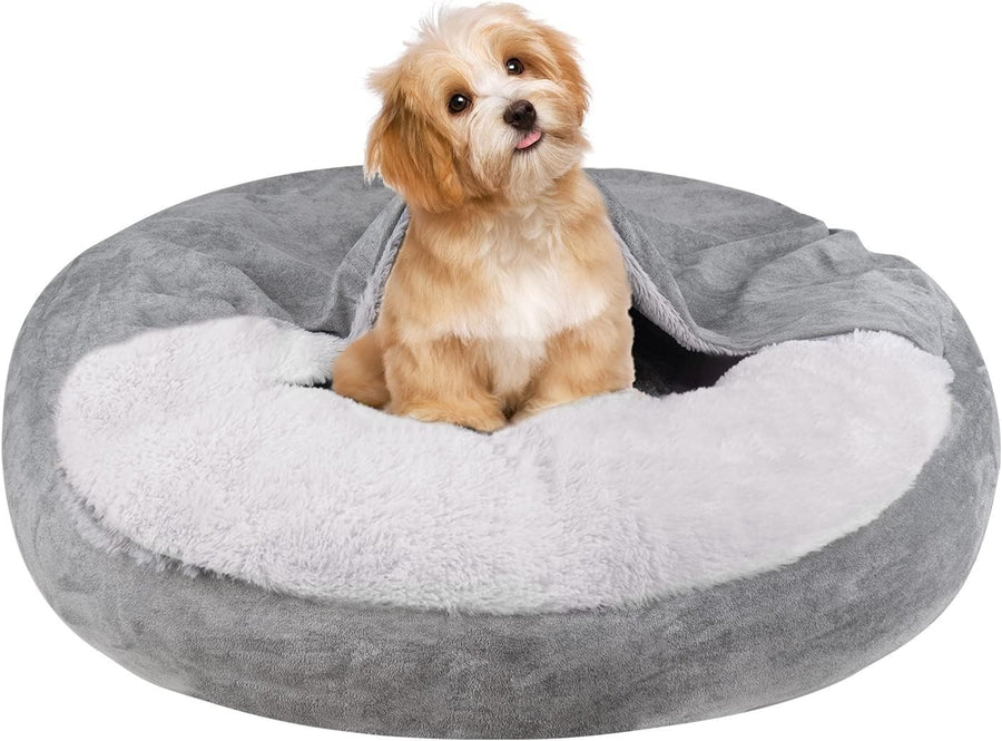 Medium Donut Dog Bed 70x70x20cm Hooded Faux Fur