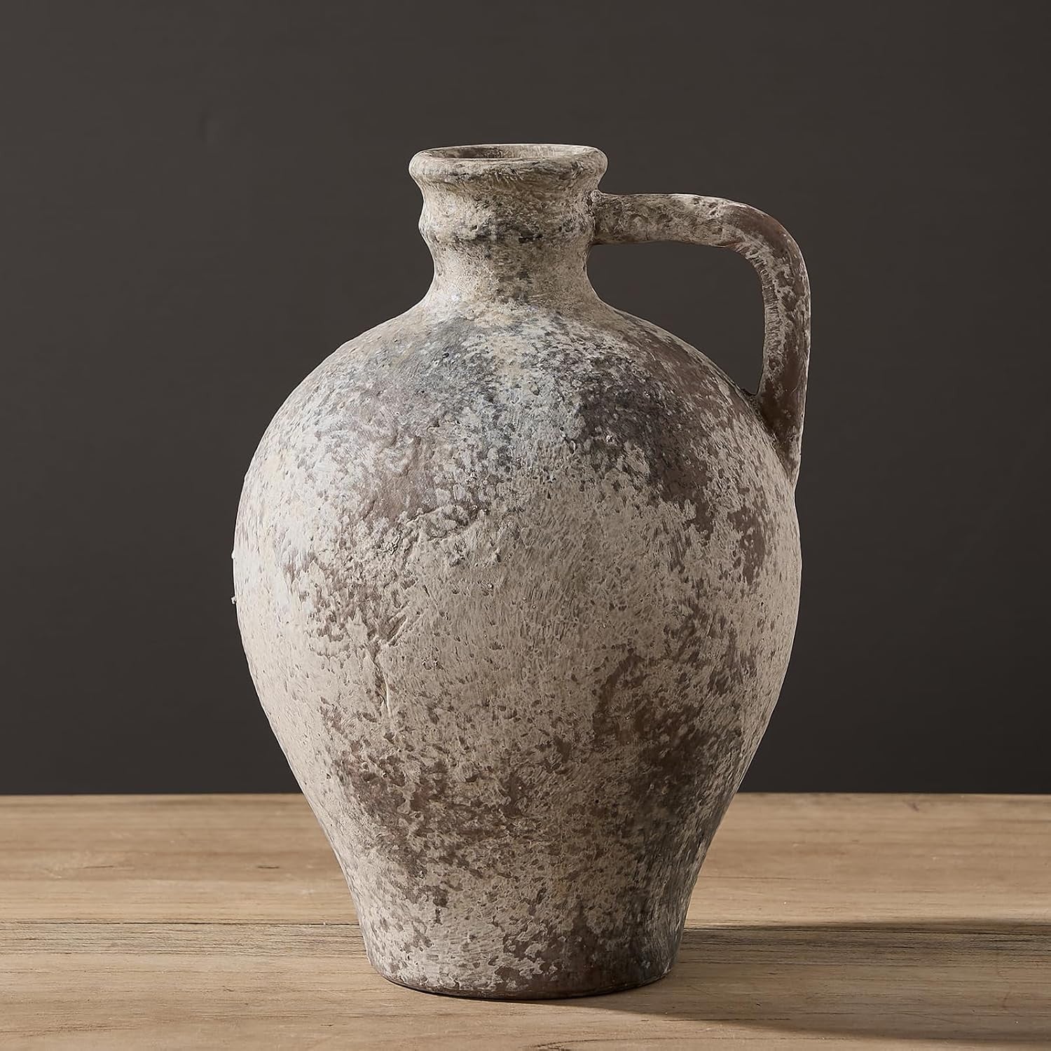 Rustic Ceramic Vase with Handle 8.25in Farmhouse Terracotta Decor