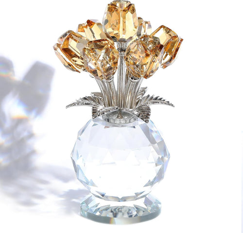 Crystal Tulip Flower Bouquet Ornament Gold – Luxury Glass Gift for Mum Wife