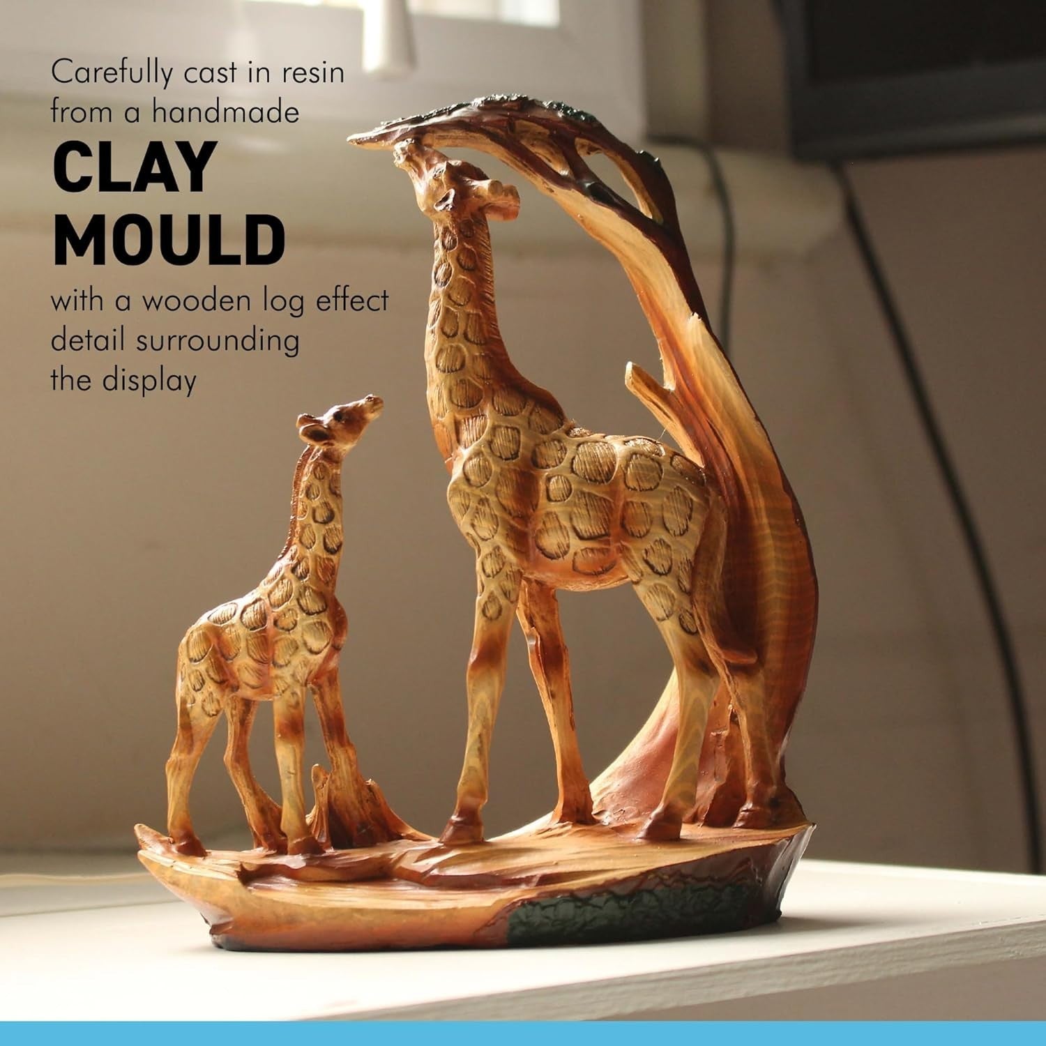 Giraffe & Calf Ornament 18cm Resin African Wildlife Sculpture Rustic Home Decor