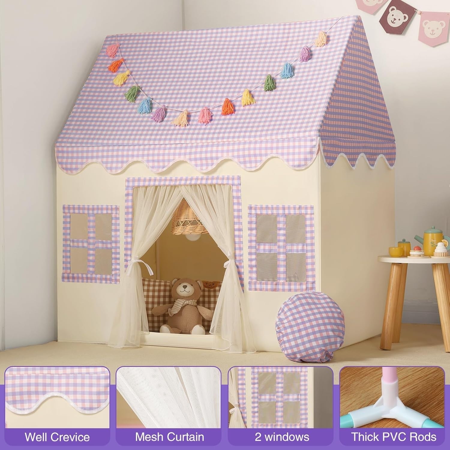Kids Princess Play Tent with Mat Indoor Fairy Tale Playhouse Purple