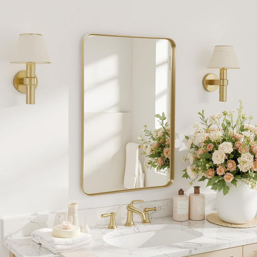 Gold Floor Mirror 75x100cm Full-Length Wall-Mounted with HD Nano Glass