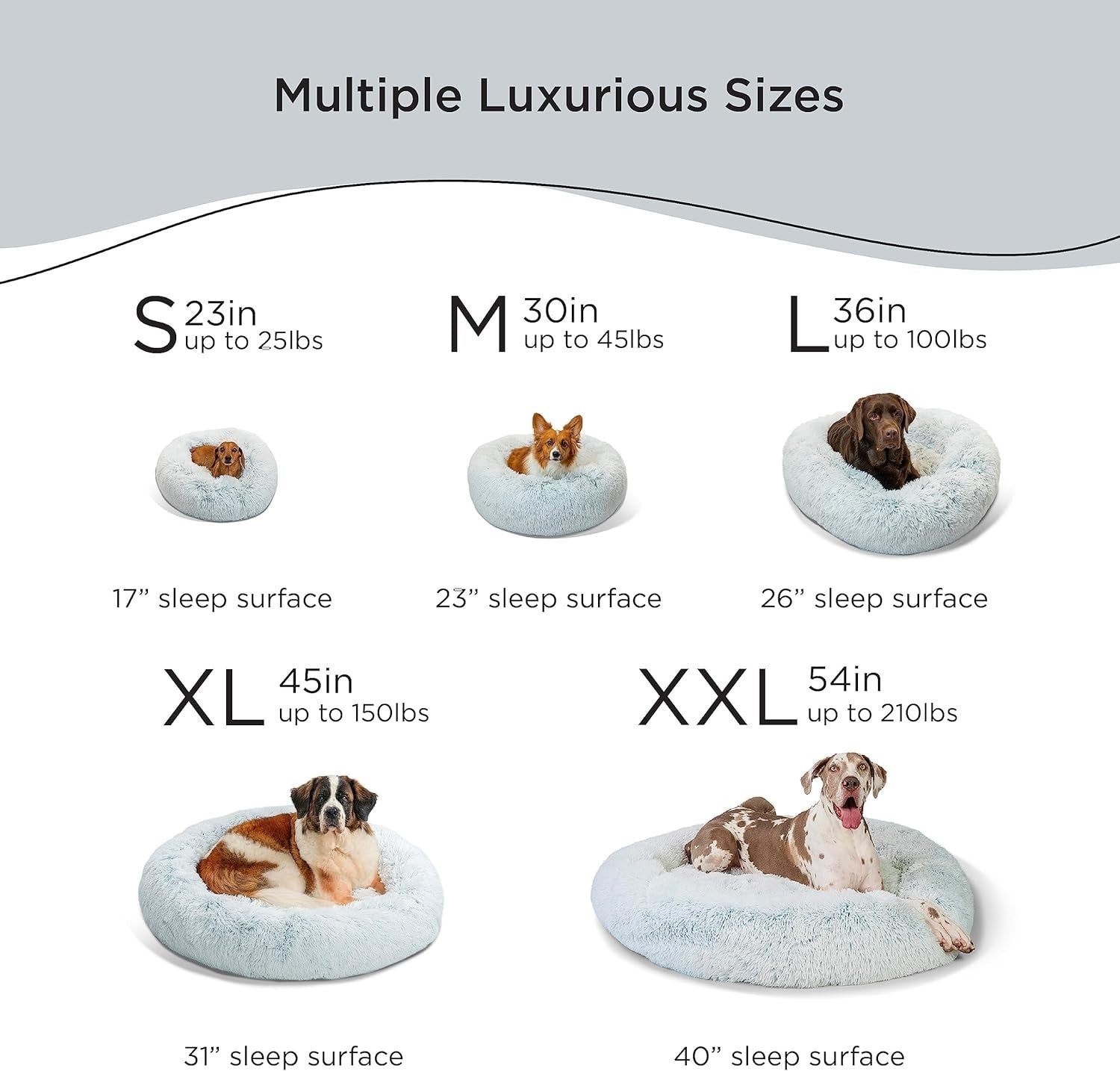Calming Donut Dog Bed 23x23 Shag Fur Anti Anxiety Small Frost