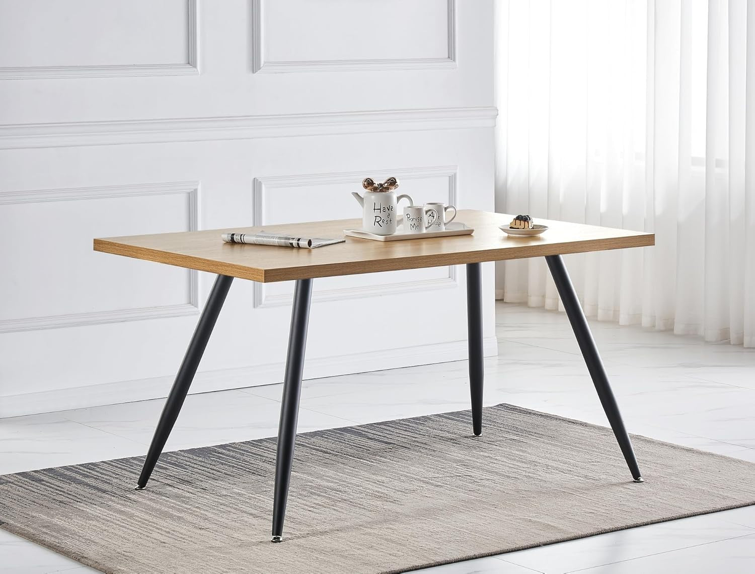 Modern Oak Dining Table 150cm Black Metal Legs – Kitchen & Home Use