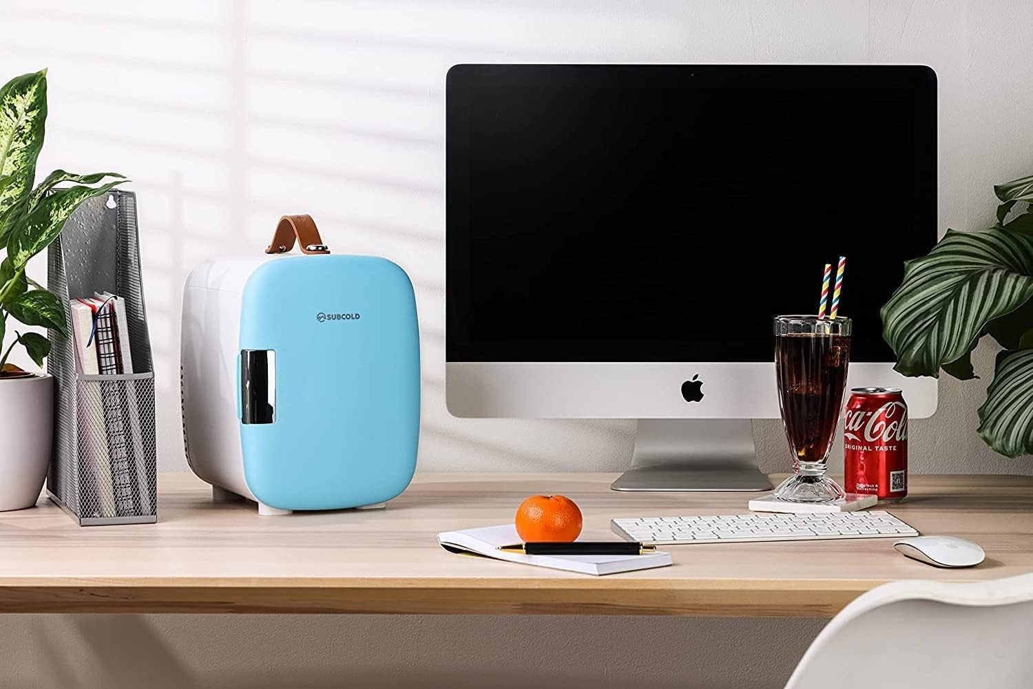 4L Mini Fridge USB & AC Powered Blue Portable Cooler Small