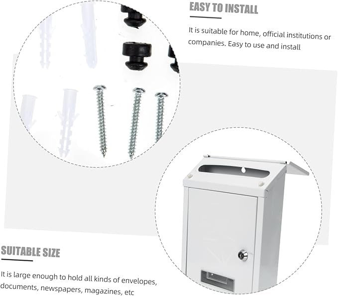 Lockable Wall Mounted Mailbox White Iron Secure Post Box for Home & Office