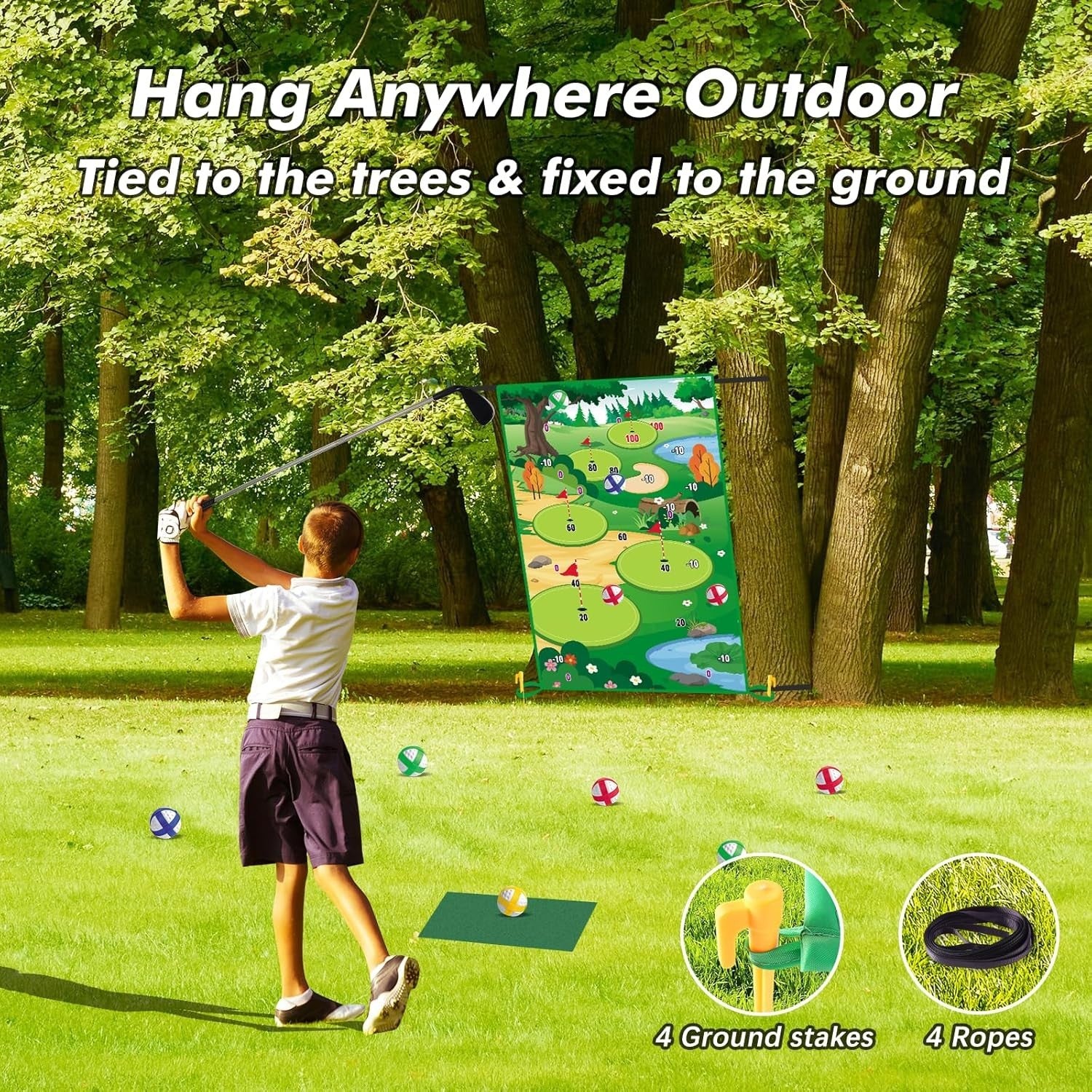 Golf Chipping Game Mat Set Indoor Outdoor Practice Kit Kids Adults