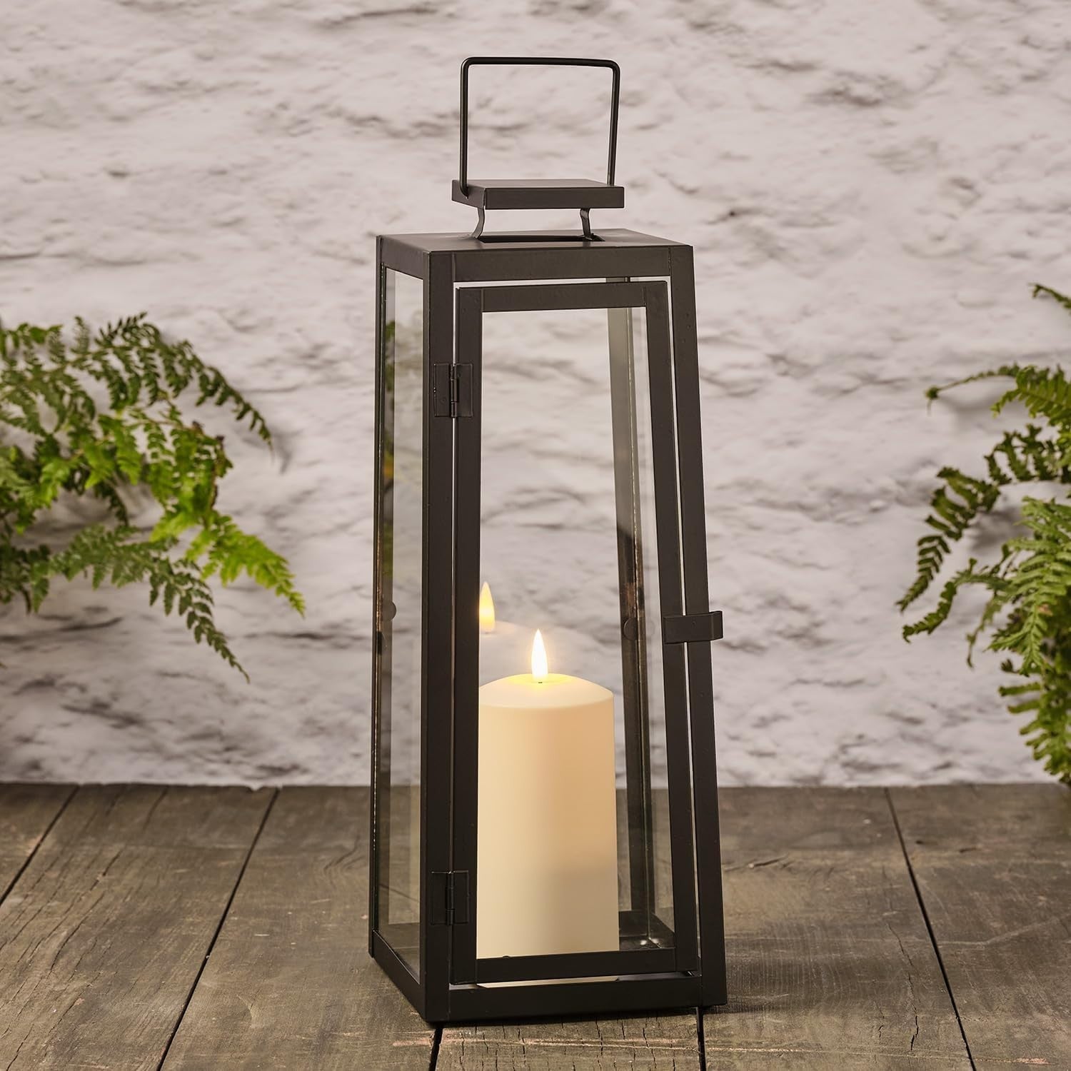 2 Pack Black Metal LED Candle Lanterns with Timer Indoor Outdoor