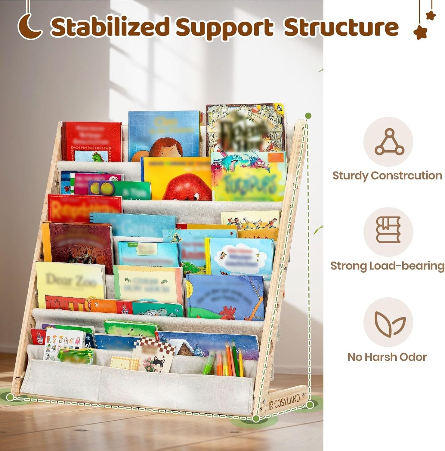 6-Tier Kids Bookshelf Wooden Toddler Book Display Storage Nursery Playroom